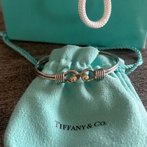 Tiffany & Co. Silver and Gold double hook eye Knot cuff Bracelet 100% authentic